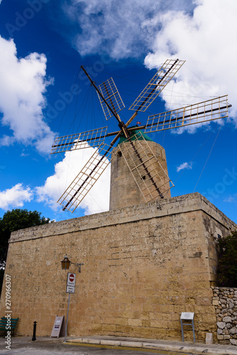 Ta Kola Windmill  Xaghra  Gozo  Malta  a traditional windmill for grinding grain from the early 1700s and popular tourist attraction.