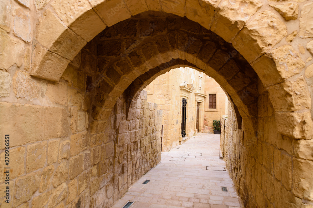 Narrow streets at the Citadella Citadel, Victoria, Gozo, Malta