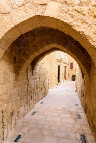 Narrow streets at the Citadella Citadel  Victoria  Gozo  Malta