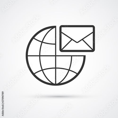 Globe mail flat line trendy black icon. Vector eps10