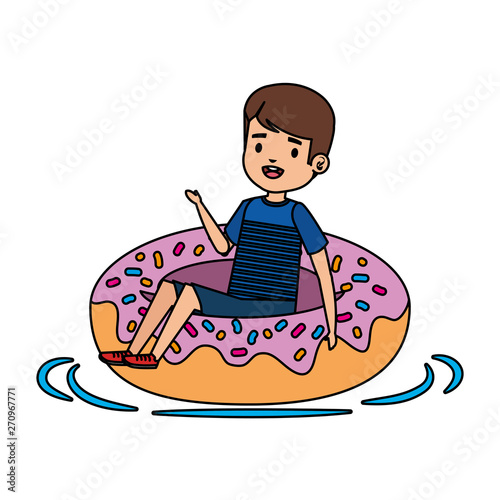 cute little boy with shirt and donut float