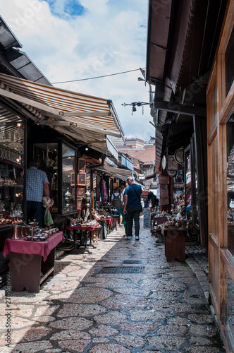 Sarajevo, Bosnia and Herzegovina: coppersmith workshops seen walking in the Coppersmith Street within the heart of Bascarsija, old bazaar and  historical and cultural center of the city © Naeblys
