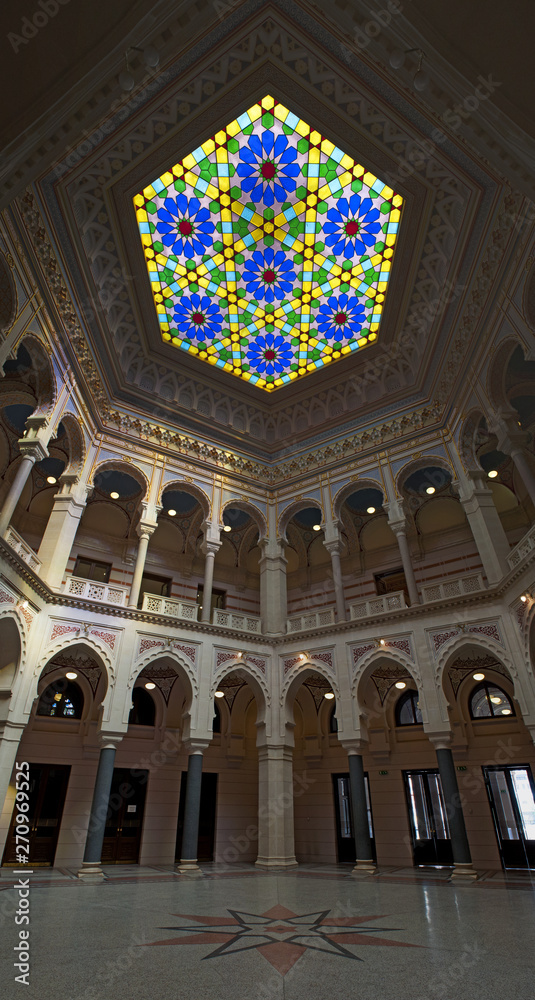 Sarajevo, Bosnia and Herzegovina: interiors of Vijecnica, former National library now Sarajevo City Hall, destroyed by Serbian grenades on 25 August 1992 in the siege of Sarajevo, reopened in 2014