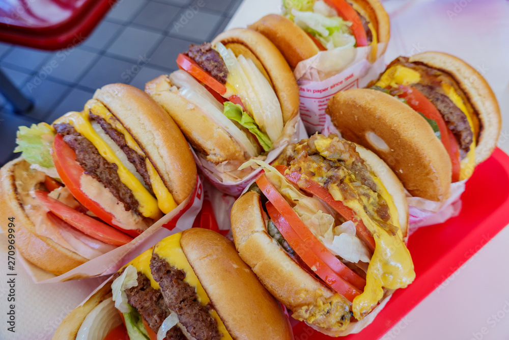 Close up shot of many In n Out burger