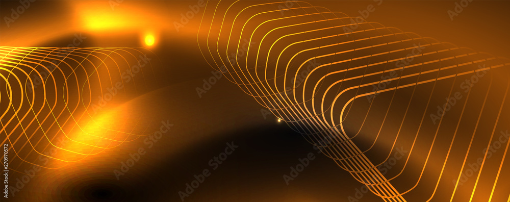 Fototapeta premium Shiny neon techno template. Neon lines background, 80s style laser rays
