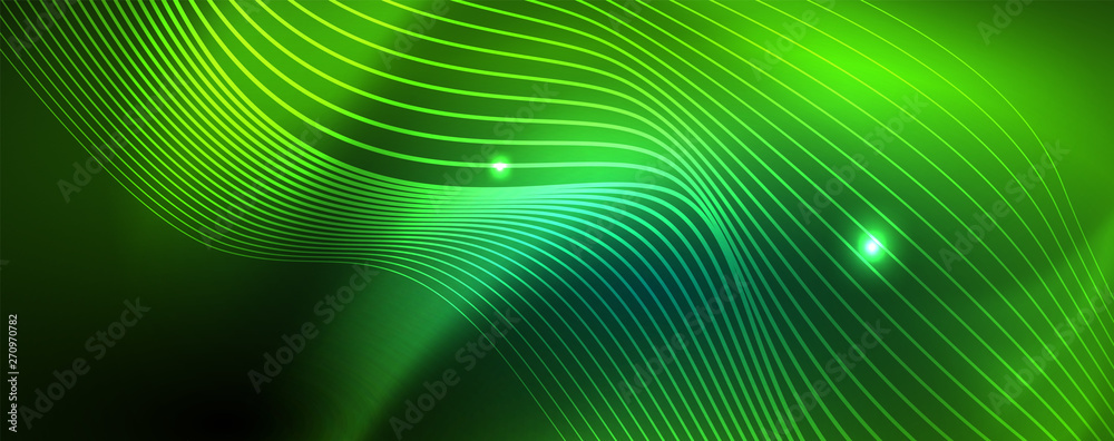 Shiny neon vector wave line abstract background, motion concept