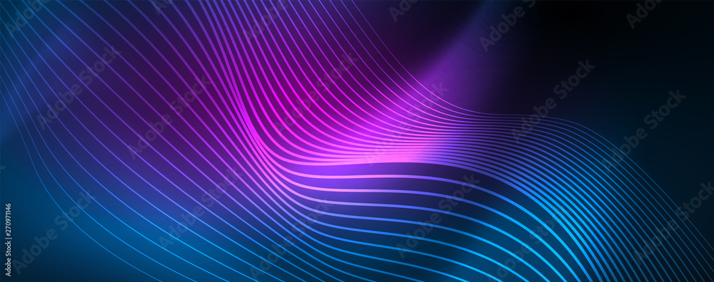 Smooth wave lines on blue neon color light background. Glowing abstract wave on dark, shiny motion, magic space light Smooth wave lines on blue neon color light background. Glowing abstract wave on dark, shiny motion, magic space light