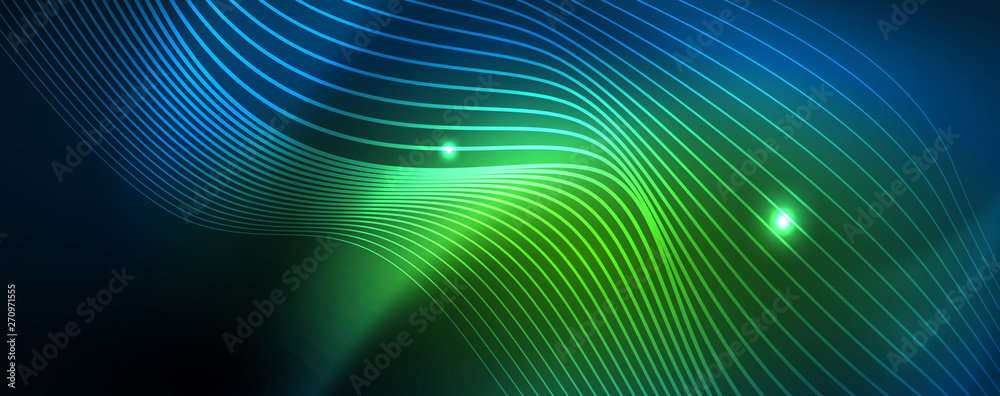 Smooth wave lines on blue neon color light background. Glowing abstract wave on dark, shiny motion, magic space light Smooth wave lines on blue neon color light background. Glowing abstract wave on dark, shiny motion, magic space light