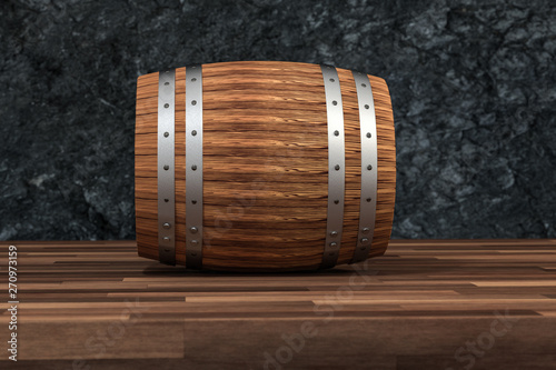 Wooden winery barrel with dark rust background, 3d rendering