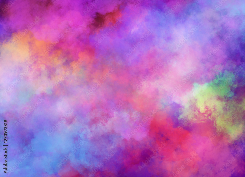 Abstract clouds of color smoke colorful texture background. Colored fluid powder explosion, dust, vape smoke liquid abstract clouds design for poster, banner, web, landing page, cover. 3D illustration