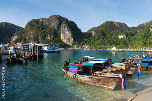 Longtail Boats at Ao Ton Sai Pier on Koh Phi Phi, Thailand