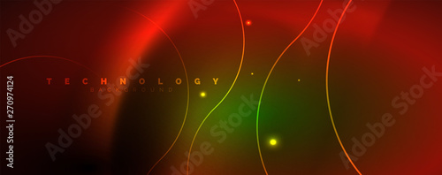 Shiny neon lines template - northern lights glowing blur lines. Futuristic style glow neon 80s disco club or night party techno template