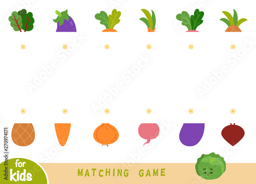 Matching game, educational game for children. Match the halves. Set of fruits and vegetables