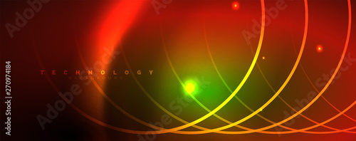 Shiny neon lines template - northern lights glowing blur lines. Futuristic style glow neon 80s disco club or night party techno template