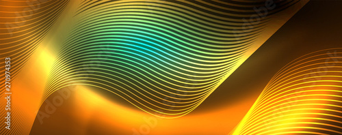 Shiny neon lines template - northern lights glowing blur lines. Futuristic style glow neon 80s disco club or night party techno template