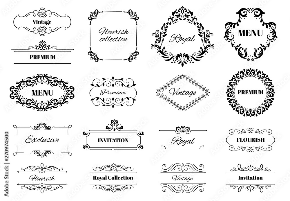 Decoration ornament frame. Vintage calligraphic motif ornate text, ornamental frames and decorative borders vector illustration set