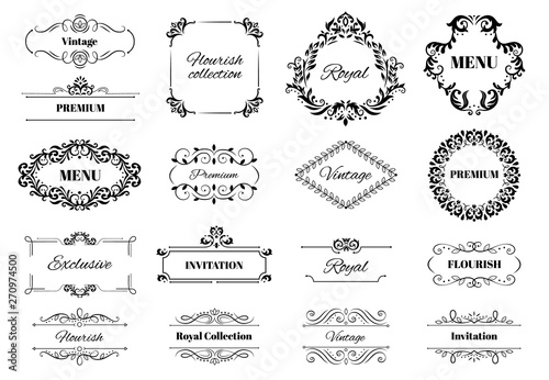 Decoration ornament frame. Vintage calligraphic motif ornate text, ornamental frames and decorative borders vector illustration set