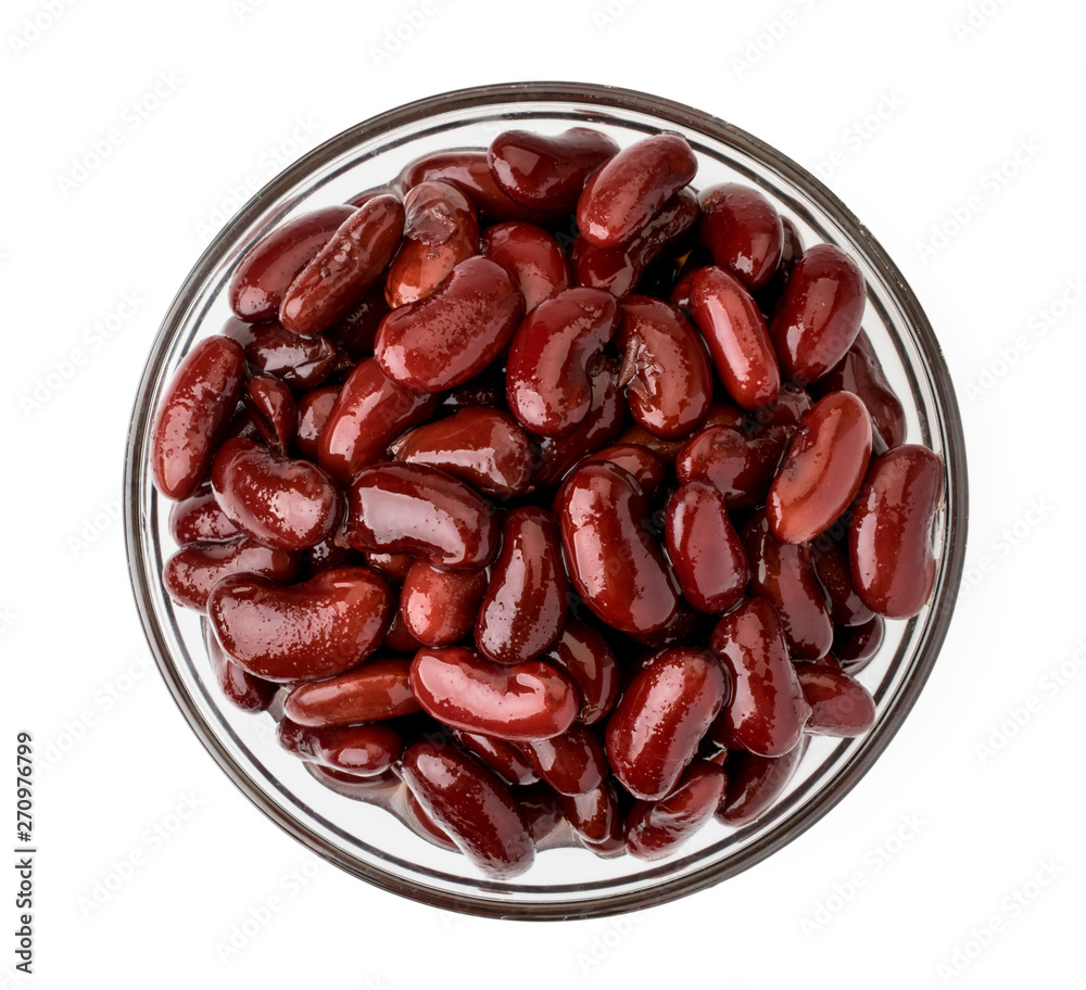 Canned red beans in a glass plate on a white. The form of the top. Canned red beans in a glass plate on a white. The form of the top.