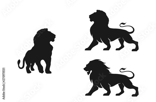 lion silhouette set. isolated vector image of african carnivore