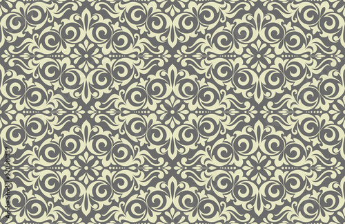 Wallpaper in the style of Baroque. Seamless vector background. Grey floral ornament. Graphic pattern for fabric, wallpaper, packaging. Ornate Damask flower ornament