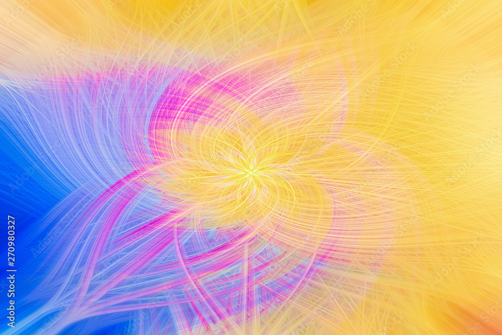 Abstract background. Colored lines, curved shape. Blue, magenta and yellow. Image.