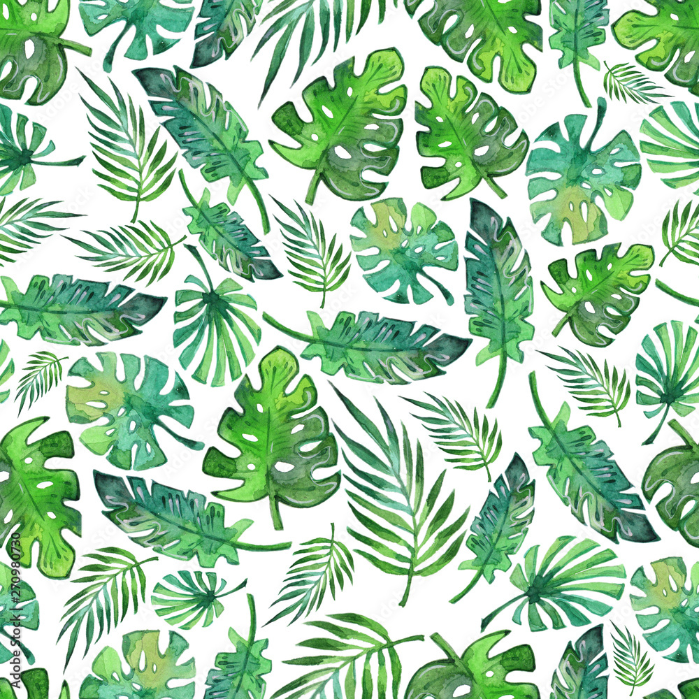 Watercolour tropical foliage seamless pattern