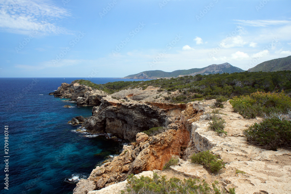 Wild inhospitable, covered only with desert vegetation and juniper bushes of the' Punta del Gost ' Peninsula.Ibiza Island.Spain.