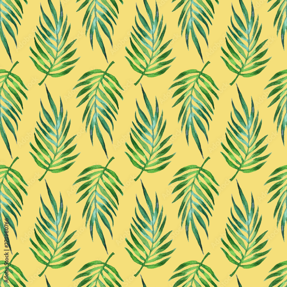 Watercolour tropical leaves seamless pattern