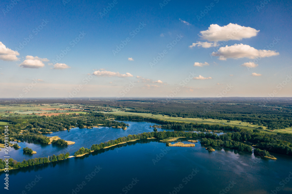 Aerial view of the lakes/ponds in the natural reservoir of Bird's in southern Poland. Milicz, Barycz Valley Landscape Park.