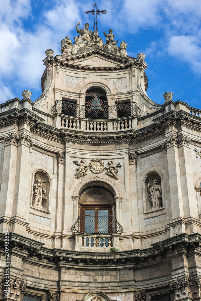 Main facade of Saint Placidus Church in Catania, Sicily, Italy