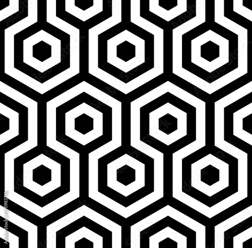 Vector seamless texture. Modern monochrome geometric background with hexagonal tiles.
