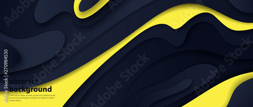 Vector image of black stylish abstract background, with the effect of cut paper, dark and yellow layers of paper