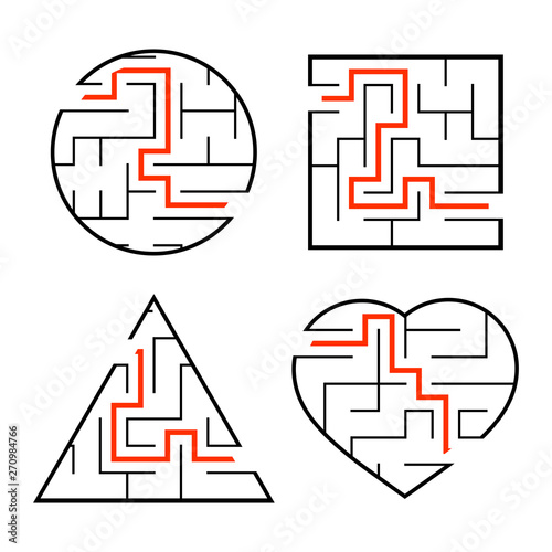 A set of mazes. Game for kids. Puzzle for children. Labyrinth conundrum. Find the right path. Vector illustration.