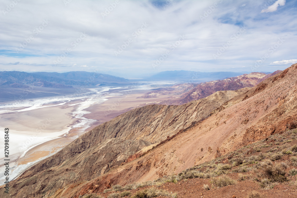 Fototapeta premium Foggy mountains scenery view from Dante's View point in Death Valley National Park.