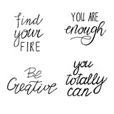 Set of quotes on white background. You are enough. You totally can. Doodle vector illustration.