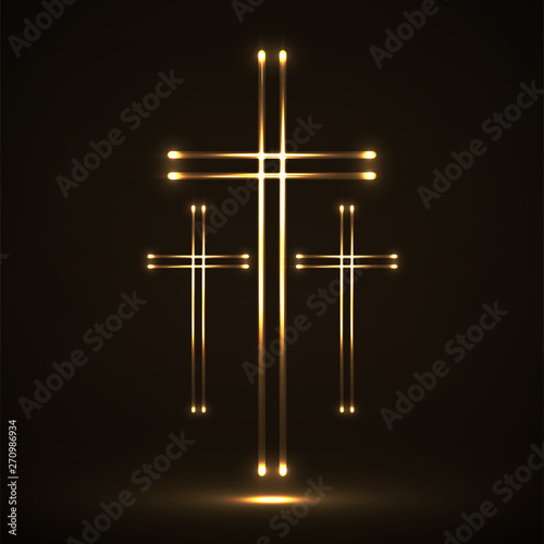Glowing christian cross. Religious symbol. Vector illustration. Eps 10