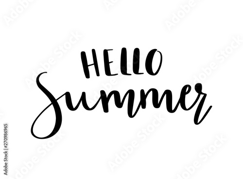 Hello Summer Phrase Brush lettering composition. Vector illustration.