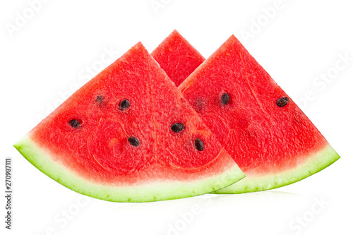 closeup of some pieces of refreshing watermelon on a white background.