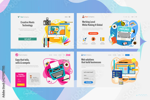 Responsive landing page and one page website design template mockups collection for web developing and freelancing - webdesign, developing, copywritting, freelancing