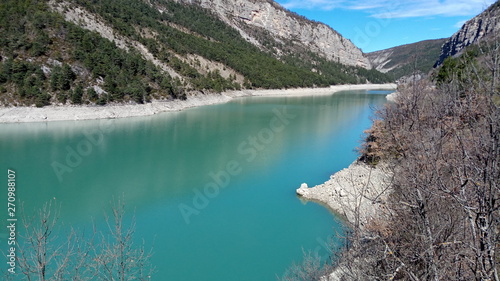 mountain turquoise river, green lake in the mountains