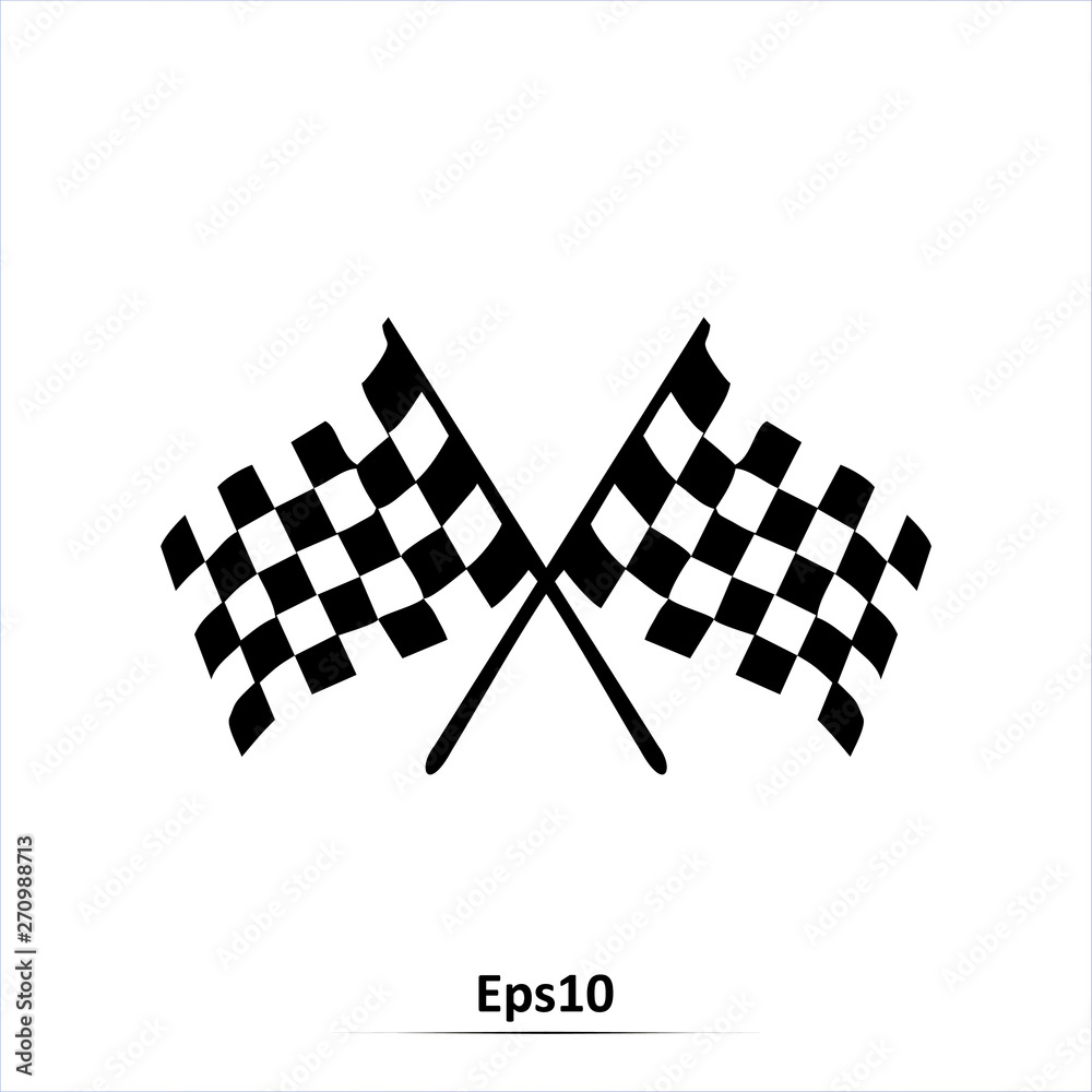 Fototapeta premium Flag icon. Sport car competition victory sign. Finishing winner rally illustration. Chequered racing flag on flagstaff. Black and white flag.