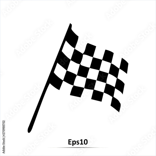 Flag icon. Sport car competition victory sign. Finishing winner rally illustration. Chequered racing flag on flagstaff. Black and white flag.