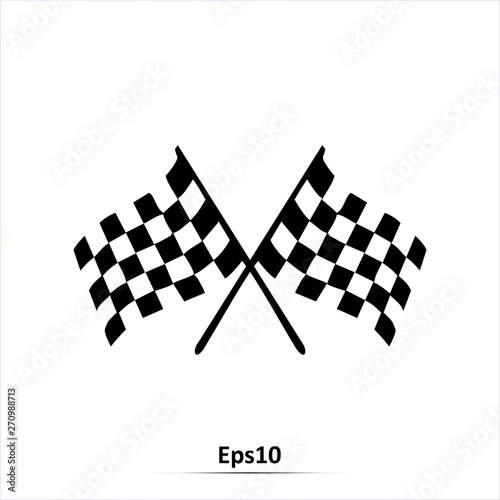 Flag icon. Sport car competition victory sign. Finishing winner rally illustration. Chequered racing flag on flagstaff. Black and white flag.