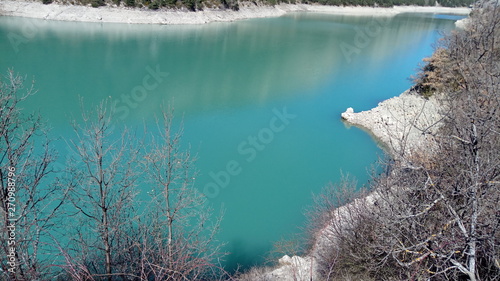 mountain turquoise river, green lake in the mountains