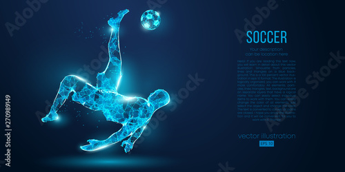 Fotografie, Obraz Abstract soccer player, footballer from particles on blue background