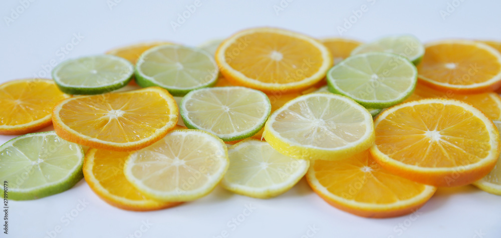 Orange, lime, lemon. Citrus fruit slices pattern, texture, background. Healthy food, detox, diet. Food pattern. Orange, lime, lemon. Citrus fruit slices pattern, texture, background. Healthy food, detox, diet. Food pattern.