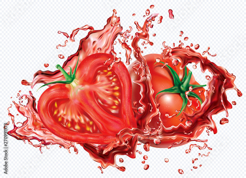 Tomatoes into splashes of juices