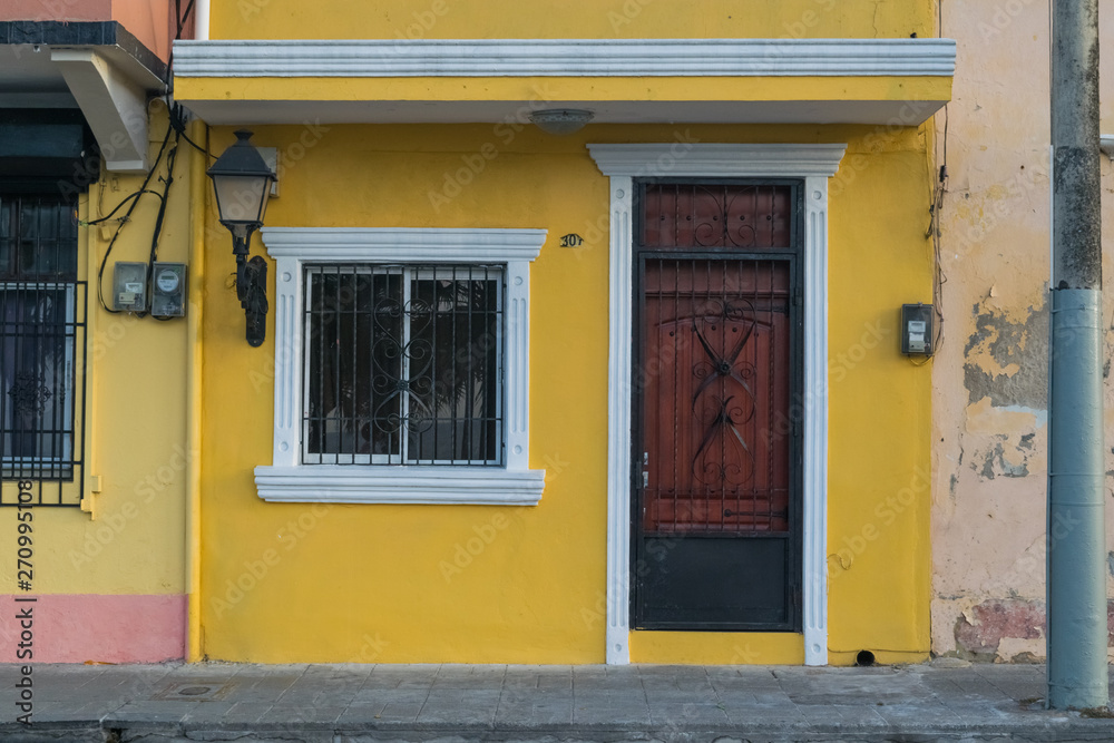 Colorful houses facades in the colonial city of Santo Domingo