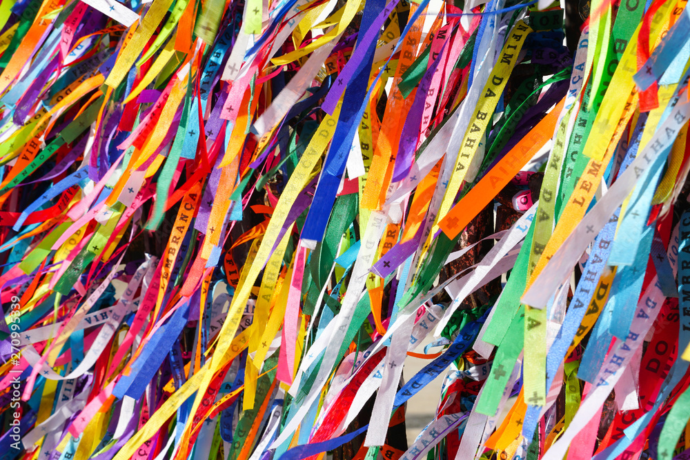 Igreja de Nosso Senhor do Bonfim, a catholic church located in Salvador, Bahia in Brazil. Famous touristic place where people make wishes while tie the ribbons in front of the church.