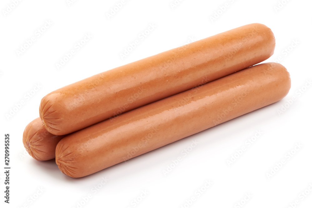 Fresh pork Boiled sausages, close-up, isolated on white background Fresh pork Boiled sausages, close-up, isolated on white background
